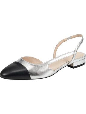 Marc Fisher Dela Slingback Flat Silver Black Shoes Sz. 8.5